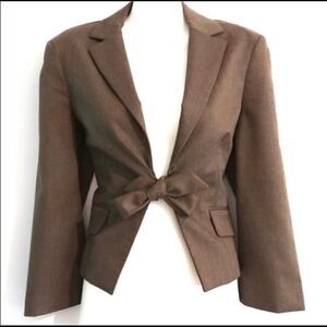BCBGMAXAZRIA Lolita Tie Front Blazer Brown Wool Cropped Jacket Size M